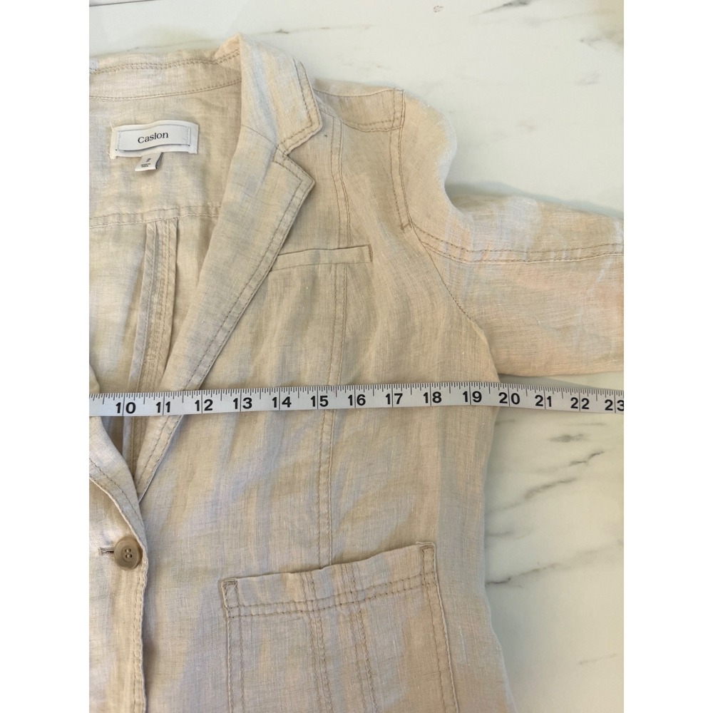 Caslon Womens Petite Medium Linen Blazer Oatmeal Beige Single Button CN290475MP - Picture 7 of 8